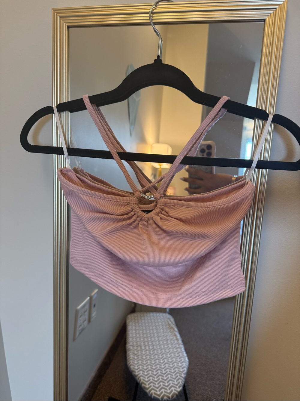 Dusty Pink Ribbed Cropped Cami with studded heart Accent